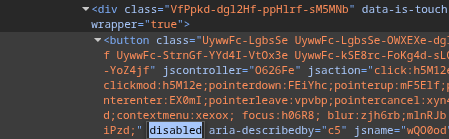 Image shows the *disabled* attributed selected in the web developer addon elements page