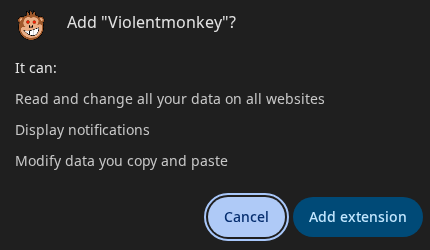 Image shows confirm add extension dialog